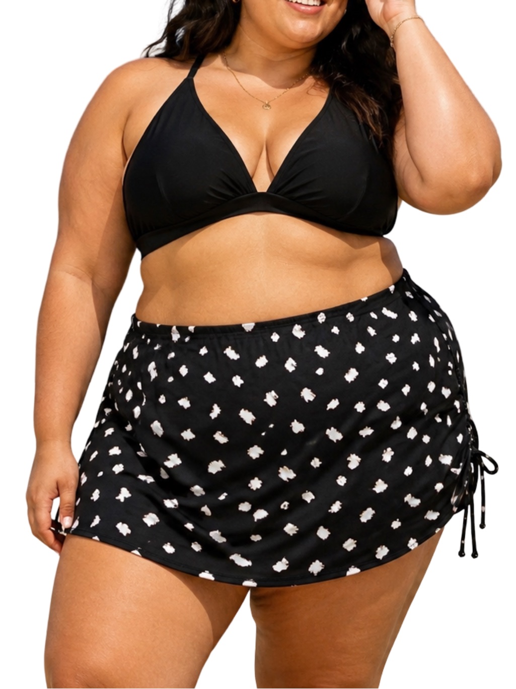 Cacique Swim Skirt Bottom 5x 34 Plus Black White Side Tie Built In Brief